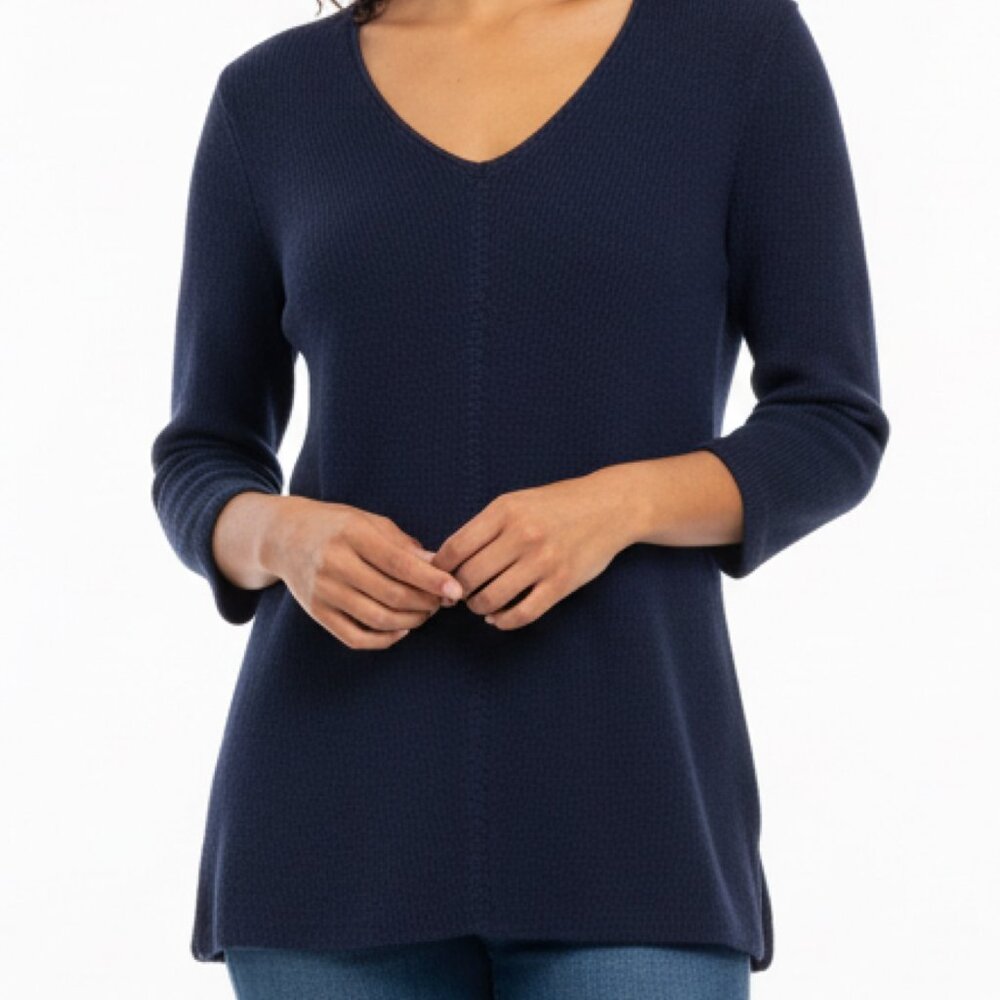 Lauren Ralph Lauren Navy V-Neck Cotton Sweater | Size Large L